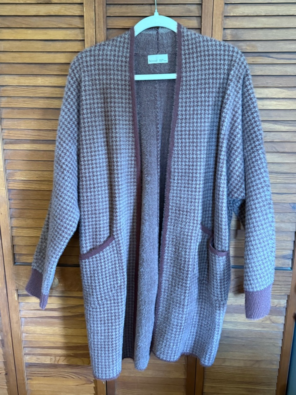 BE COOL Dusty Rose Houndstooth Open-Front Cardigan